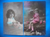 HOPCT 1795 COPII--ROMANTICA-FRANTA-LOT 2 CARTI POSTALE VECHI-CIRCULATE