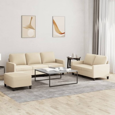 vidaXL Set de canapele cu perne, 3 piese, crem, textil 3201470 foto