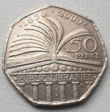Moneda 50 pence 2000 Marea Britanie, Public Libraries, Europa