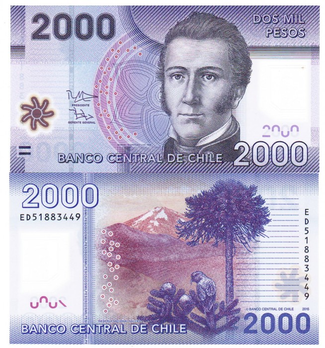 Chile 2 000 2000 Pesos 2015 P-162e Polimer UNC