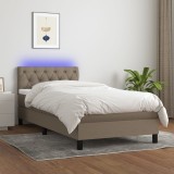 Gossi pat cu arcuri, saltea si led, gri taupe, 80x200 cm, textil