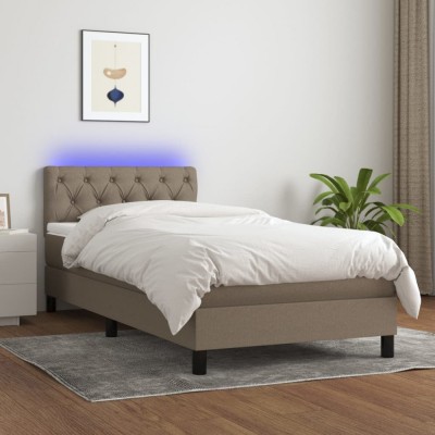 vidaXL Pat cu arcuri, saltea și LED, gri taupe, 80x200 cm, textil 3133353 foto