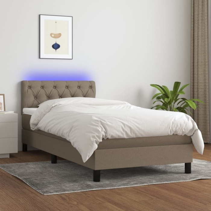 vidaXL Pat cu arcuri, saltea și LED, gri taupe, 80x200 cm, textil 3133353