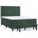 Cumpara ieftin Pat box spring cu saltea, verde inchis, 140x200 cm, catifea