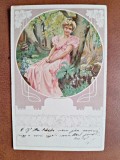 Carte postala, desen adolescenta, inceput de secol XX