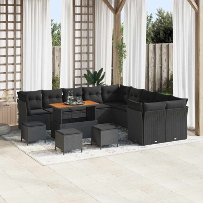 vidaXL Set de canapele pentru grădină 14 pcs Negru 110 x 55 x 71 cm foto