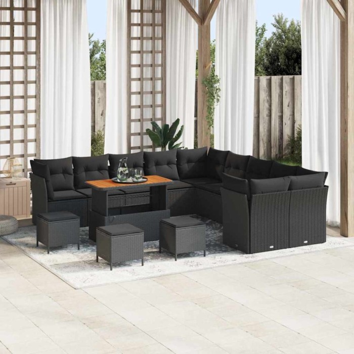 vidaXL Set de canapele pentru grădină 14 pcs Negru 110 x 55 x 71 cm