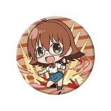 Cumpara ieftin Insigna rotunda anime chibi cu fata energica si efect explozie fundal, model ilustrat color, 58 mm