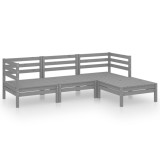Set mobilier de gradina, 4 piese, gri, lemn masiv de pin