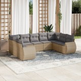 VidaXL Set canapele de grădină, 9 piese, cu perne, bej, poliratan