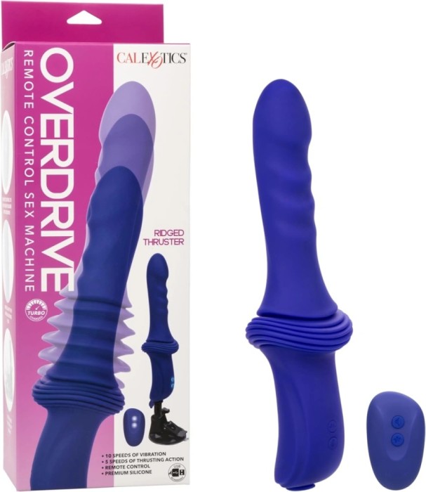 Vibrator Overdrive Ridged Thruster, Remote Control, Silicon, USB, Albastru, 29.2 cm