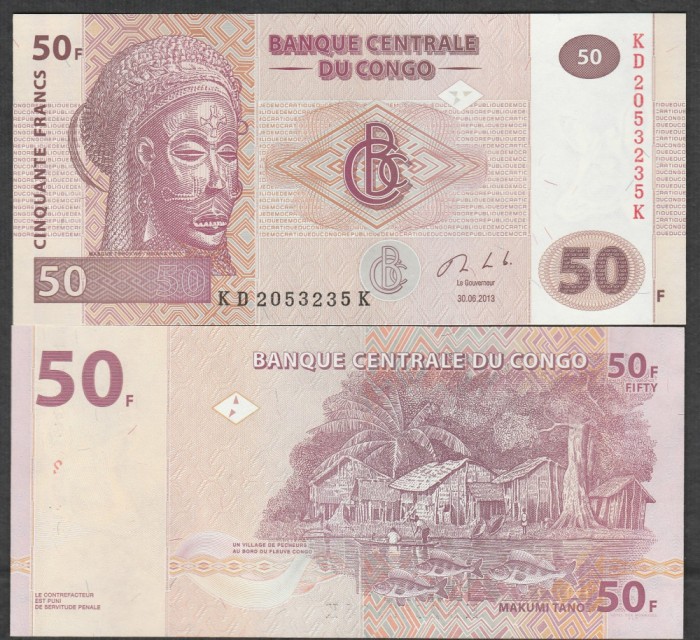 CONGO 50 FRANCI FRANCS 2013 UNC [1] P-97Aa.2 , necirculata