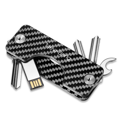 Organizator chei din metal smart, compact, tip breloc, ajustabil, 9 x 1.6 cm, fibra carbon foto