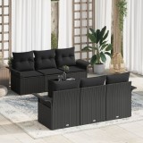 Set de canapele de gradina Gossi cu perne negru poliratan, canapea de gradina Gossi cu 2 locuri si spatiu de depozitare &amp; perne negru poliratan