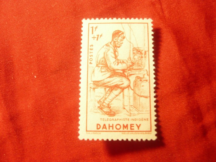 Timbru Dahomey colonie franceza 1941 - Telegrafist , 1fr+1fr. fara guma