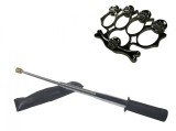 Cumpara ieftin Set baston telescopic flexibil argintiu, maner cauciuc, 47 cm si box,rozeta craniu negru