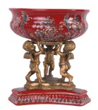 Fructiera Craquelle din portelan cu trei ingerasi din bronz ROC053