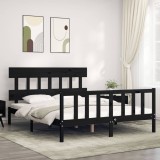 Cadru de pat cu tăblie, negru, king size, lemn masiv