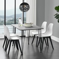 [en.casa]&reg; Masa Somalia design elegant efect lemn cu picioare hairpin ,120 x 70 x 75 cm, metal/MDF, negru/efect beton pentru 4 persoane HausGarden Lei