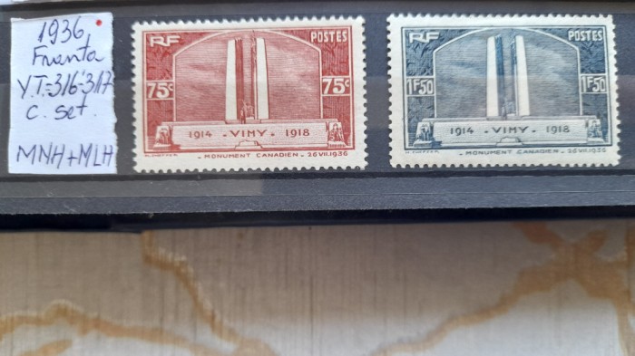 1936-Franta-YT316,317-Vimy-c.set-MNH+MLH-YT=65 E