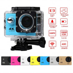 Camera video sport profesionala 4K Ultra HD, Wi-Fi rezistenta la apa, culoare Albastru foto