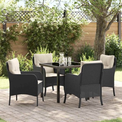 vidaXL Set de masă pentru grădină cu pernă 5 pcs Negru Rattan poli 3380142 foto