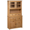 Bufet inalt lemn masiv pin Panama 93x40.5x180 cm, 4 sertare, 2 usi, sticla, natural. Dulap living rustic, depozitare reviste, carti