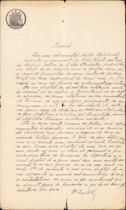 A2676N Procură judecătorie 1912 Pitești