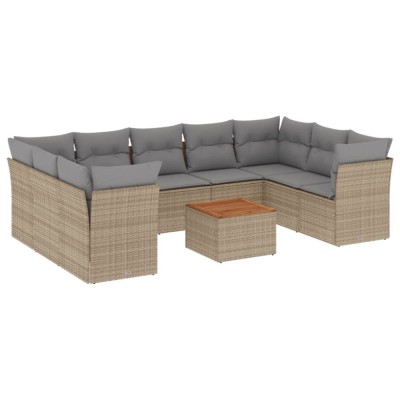 Set canapele de gradina cu perne, 10 piese, bej, poliratan foto