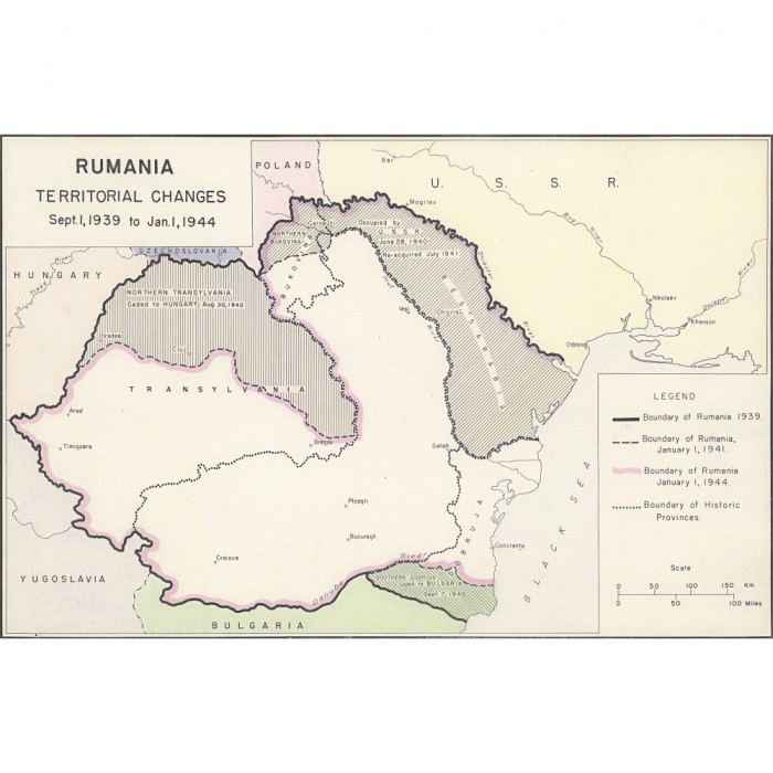Harta pierderi teritoriale Romania 1940-1941, 50x70cm, repro