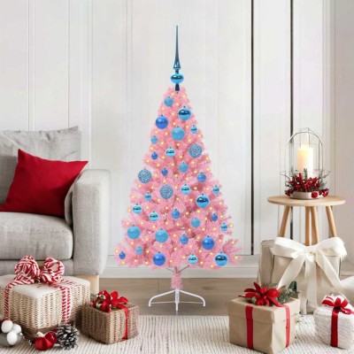 vidaXL Pom de Crăciun artificial pre-iluminat Roz 120 cm PVC 3397057 foto