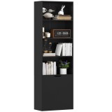 HOMCOM Bibliotecă Dulap pentru cărți cu 4 compartimente deschise și 2 uși pentru sufragerie și birou 59x29x180 cm Negru | Aosom Romania