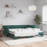 Cumpara ieftin Pat de zi cu extensie, verde &icirc;nchis, 90x200 cm, catifea