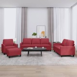 VidaXL Set de canapele cu perne, 4 piese, roșu vin, piele ecologică