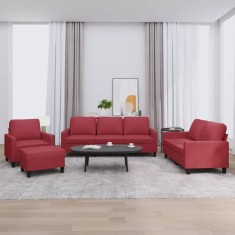 vidaXL Set de canapele cu perne, 4 piese, ro?u vin, piele ecologica foto
