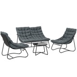 Outsunny Set mobilier grădină 4 piese cu perne groase 8 cm - Mobilier exterior din oțel și textilenă respirantă, gri | Aosom Romania