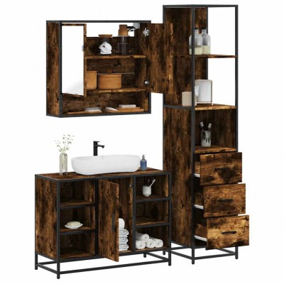 vidaXL Set de mobilier de baie din 3 piese din lemn de stejar afumat 3301182 foto