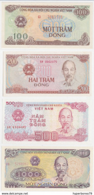 !! VIETNAM - LOT 100 + 200 + 500 + 1000 DONG 1987-1991 - P 100 101 105 106 - UNC foto