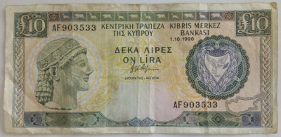 Bancnota Cipru - 10 Pounds 01-10-1990 foto