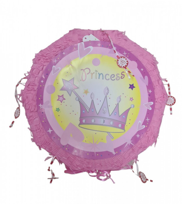 Piniata pentru petreceri, model rotund Princess, 44 cm x 42 cm x 9cm, Roz