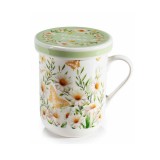 Cumpara ieftin Cana cu capac ceramica multocolora Musetel &Oslash; 7,5 cm x 10,5 H, 300 ml