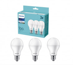 Set 3 becuri LED Philips E27 14W 100W 1521 lm 4000K A+ Lumina neutra foto