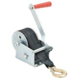 Troliu Manual cu Banda vidaXL, 360 kg, Fier/Poliester, 28x25x12cm, Banda 46mm x 5m, Raport 3.2:1, Carlig 85mm, Argintiu/Negru