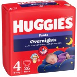 Scutece chilotel de noapte Huggies Overnights 4, 9-14 kg, 26 buc