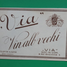 Eticheta veche perioada regala anii 1930 Vin ALB VECHI - VIA Piesa de colectie