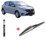 Cumpara ieftin Set 3 stergatoare DACIA SANDERO III din 2021, pentru parbriz si luneta fata si spate auto, Bosch Twin, din cauciuc siliconat rezistent, DACIA