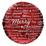 Platou Decorativ Crăciun, Rotund, Sticlă, Roșu, Diametru 33cm, &Icirc;nălțime 2cm, Litere Argintii, Oem