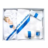 Trusou Botez, 6 Piese cu Text Imprimat &quot;Azi m-am crestinat&quot;, Albastru, Bebe Print - TB160