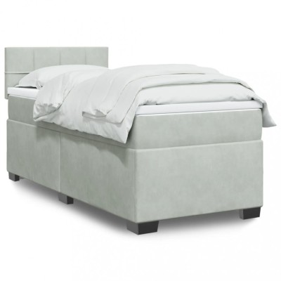 vidaXL Pat continental cu saltea, gri deschis, 80x200 cm, catifea 3288462 foto