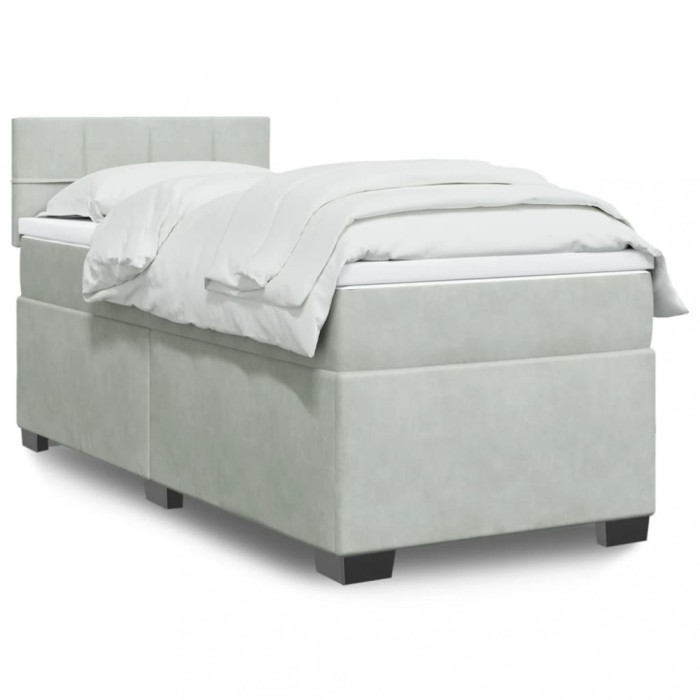 vidaXL Pat continental cu saltea, gri deschis, 80x200 cm, catifea 3288462